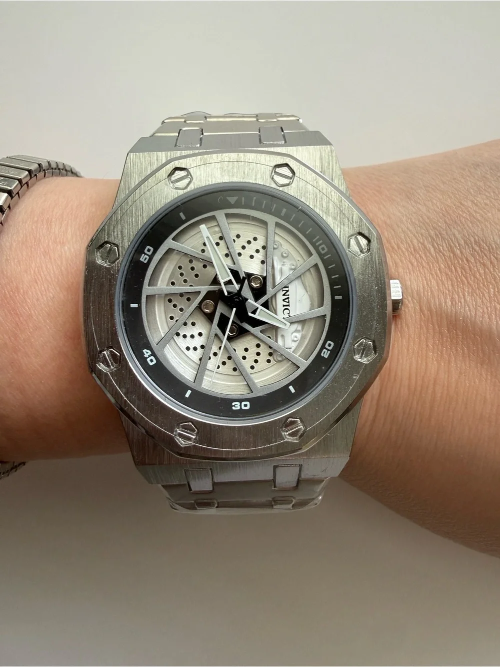 NEW Invicta Speedway Rim 69486 Men’s 42mm Silver Skeleton Stainless Steel Watch